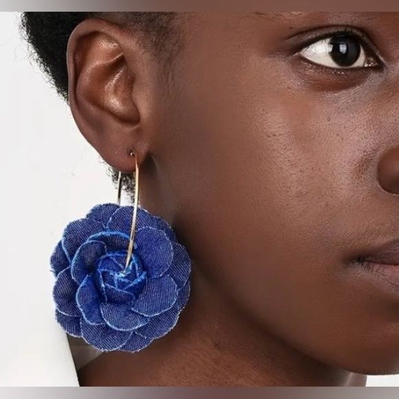 Jewelry - Gorgeous Denim Rose Hoop Earrings